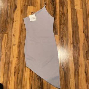 Lavender Asymmetric One Shoulder Crepe Midi Dress